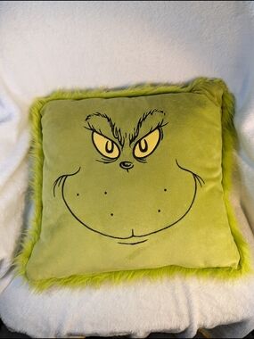 Green Grinch Face Throw Pillow